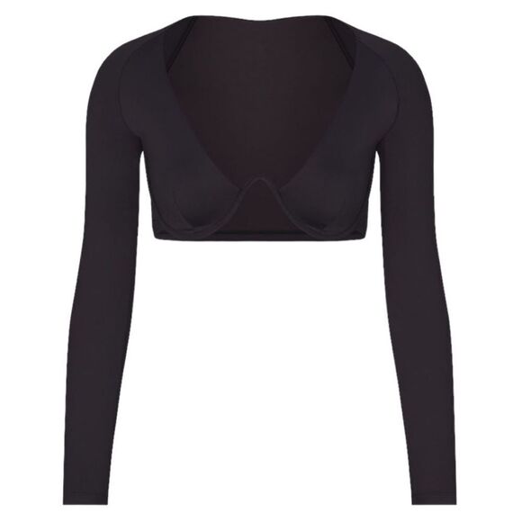 NWT SKIMS Swim Long Sleeved Underwire Top In Gun Metal Gray Swim Two Piece Top - Picture 3 of 5